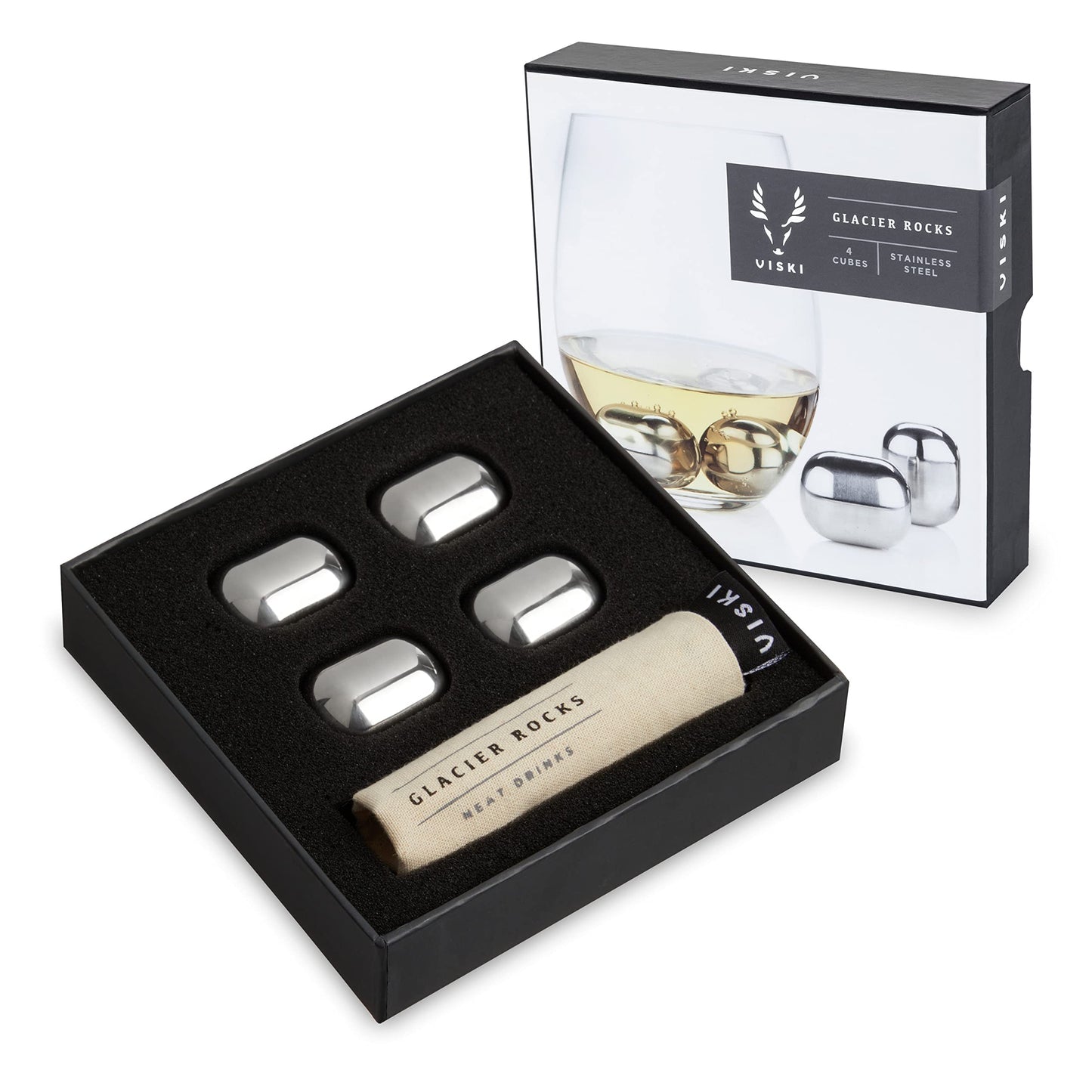 Viski, Tool, Stainless Steel Glacier Rocks, 4pc