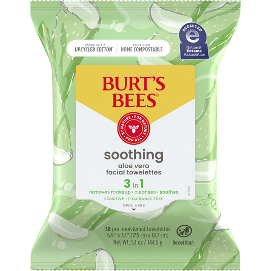 Burt's Bees, Wipes Sensitive Facial Cleansing Towelettes with Aloe Vera, 30pc