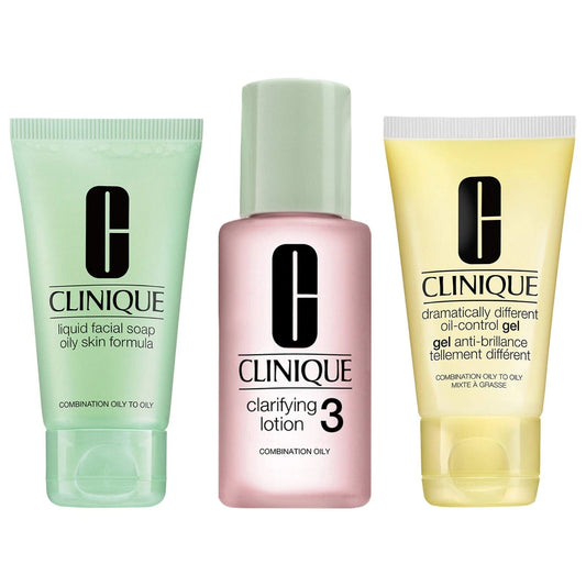 Clinique, Set, 3-Step Skincare Cleanser/Exfoliator/Moisturizer (1/2/1), Oily, 3pc