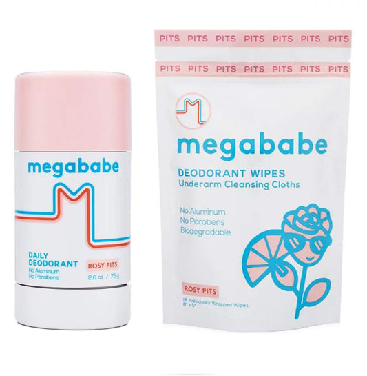 Megababe, Bundle, Deodorant and Wipes Underarm Cleansing Cloths, 2pc